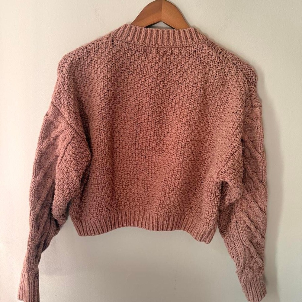 Böhme 100% cotton dusty pink cable knit cropped cardigan in size S - Picture 2 of 4